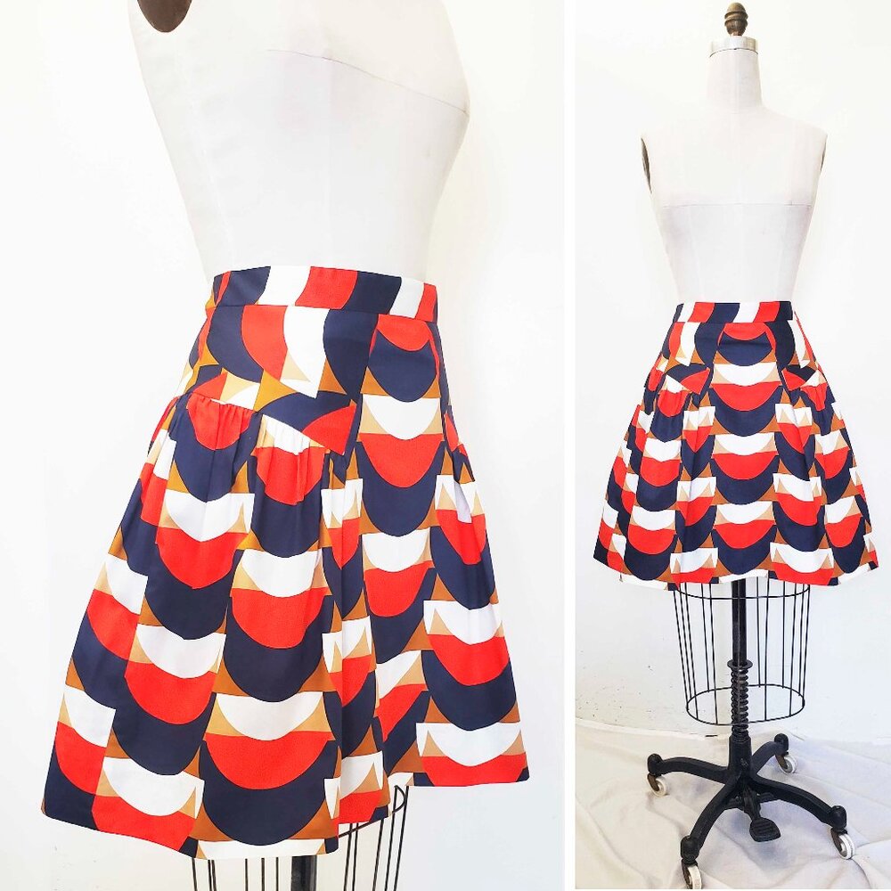 Milly of New York Womens Husky Skirt Total Geo Pattern Gathered Flare Cotton 6